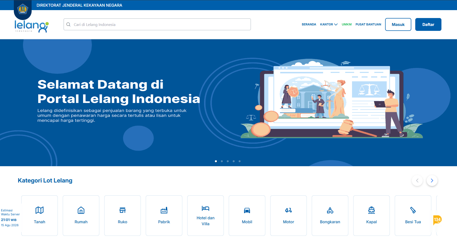 Homepage of the Indonesian national electronic auction portal
